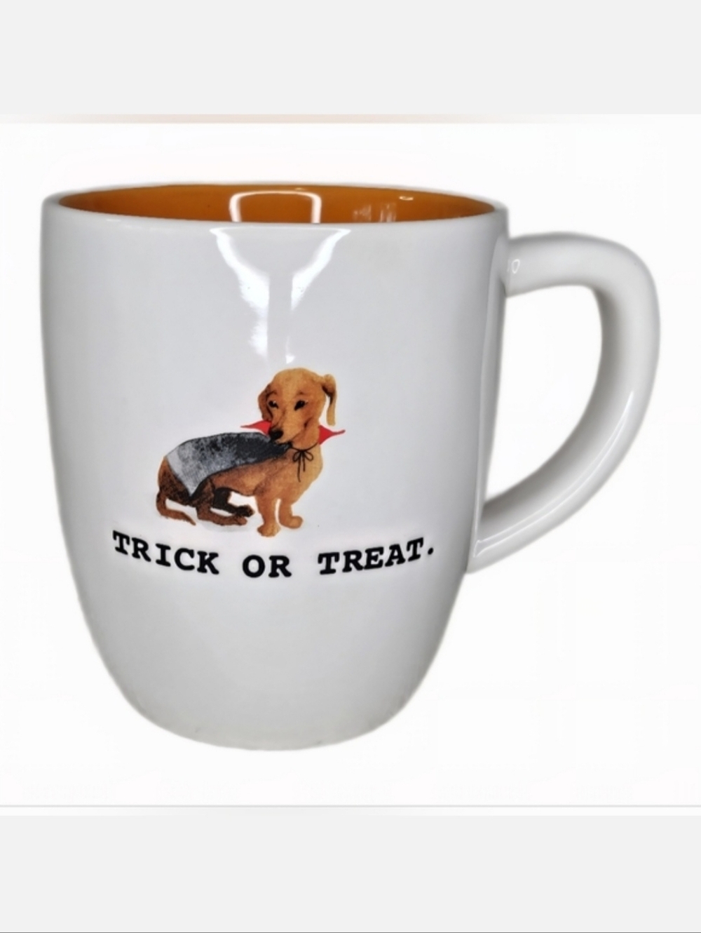 Rae Dunn Dachshund Vampire Trick-or-Treat Halloween Coffee Mug Orange/White 16oz